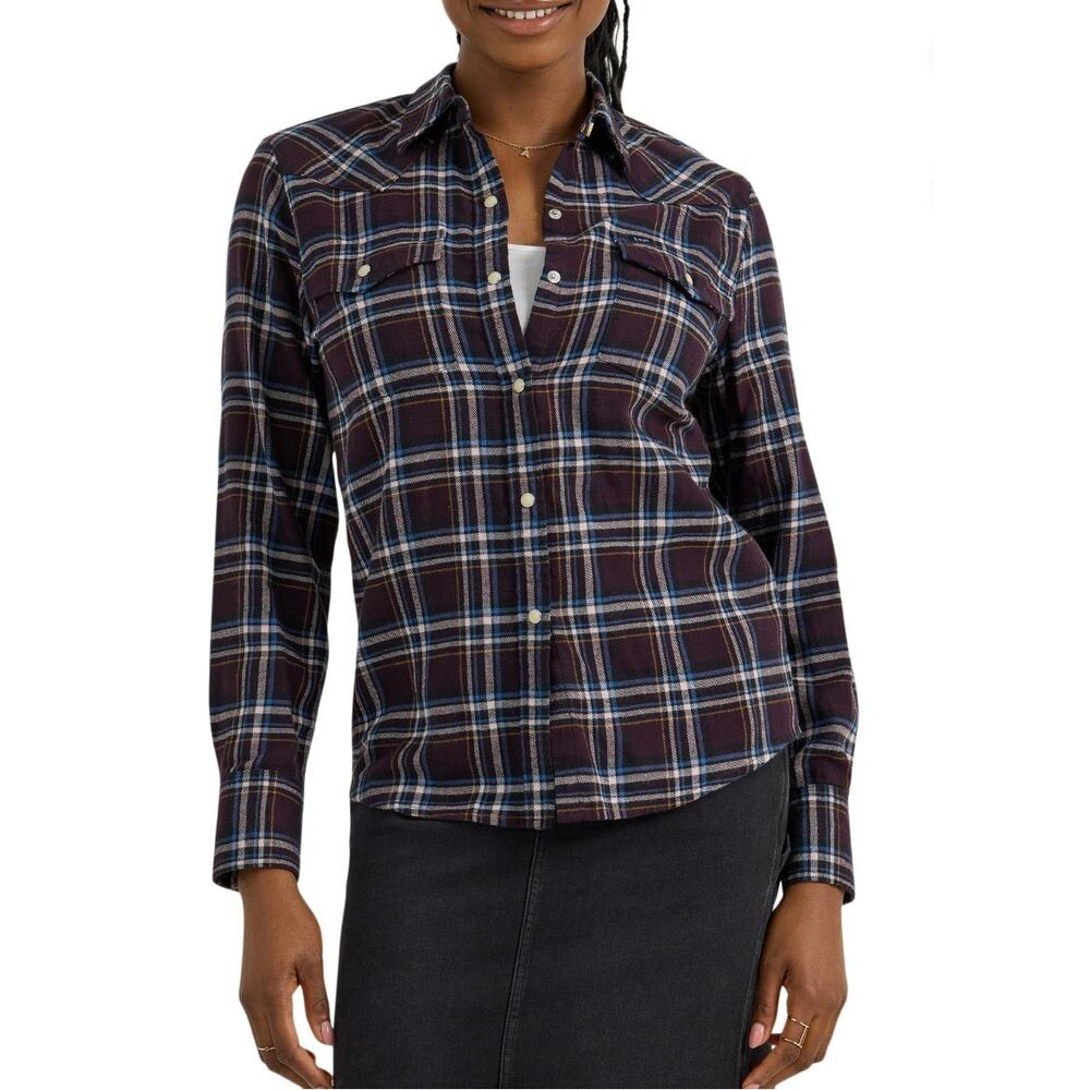 Leeยฎ Women's Heritage Regular Fit Western Shirt Sizeโ XS Eggplant Plaid NWT